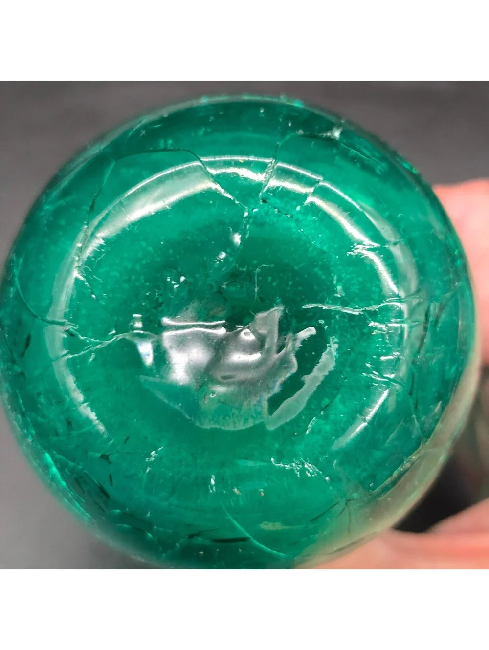 Vintage MCM Green Crackle Glass Miniature Cruet Pitcher Original Ball Stopper